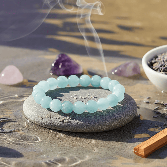 Aquamarine bracelet benefits — natural ocean blue aquamarine healing crystal bracelet for calm and courage