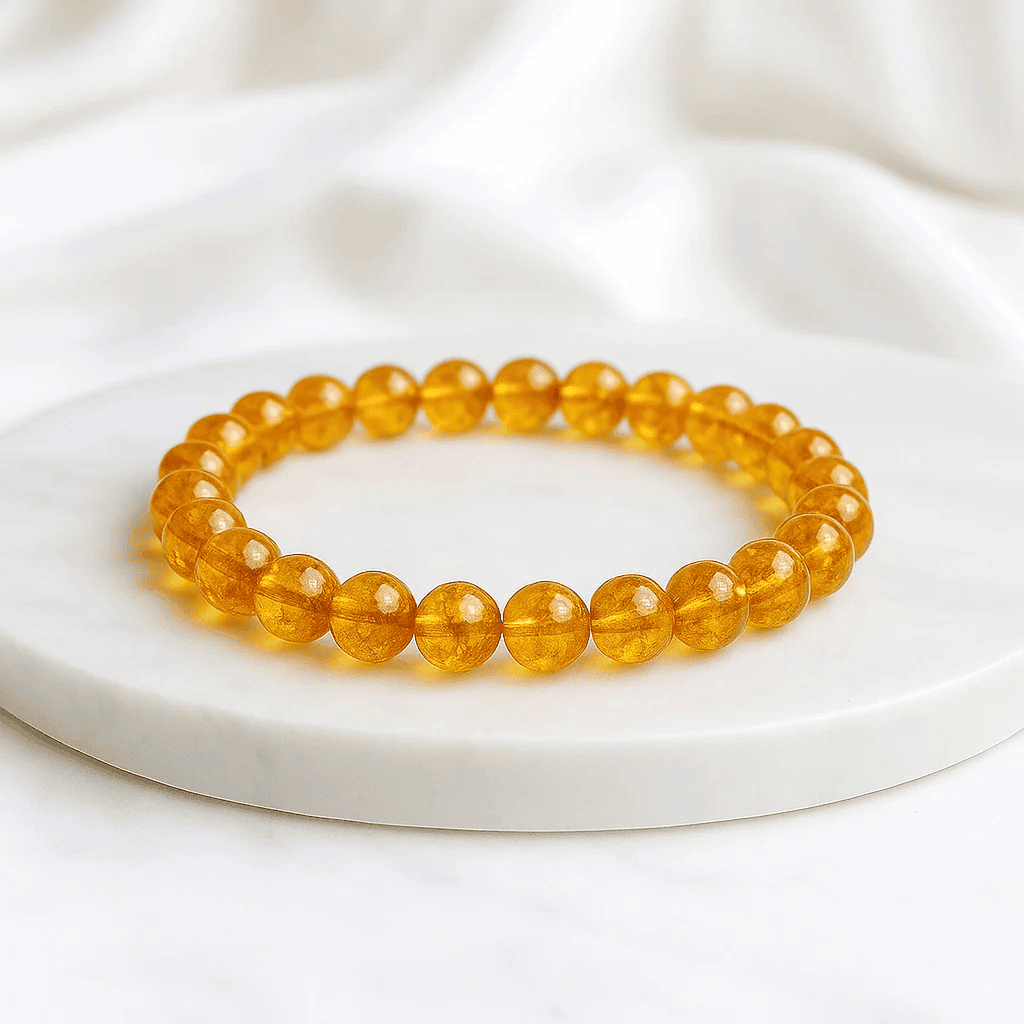 Citrine bracelet benefits — natural golden yellow citrine healing crystal bracelet for money and wealth