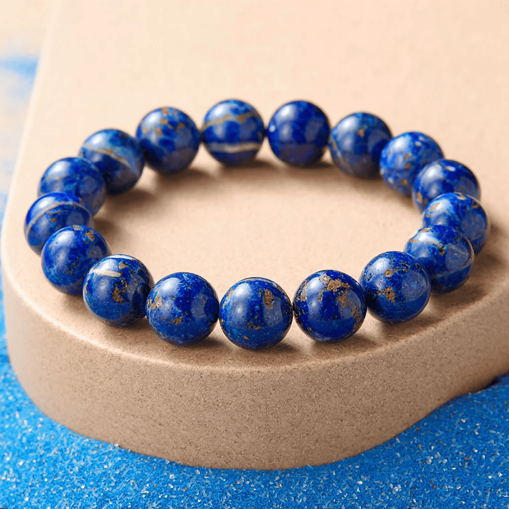 Lapis lazuli bracelet benefits — natural deep blue lapis lazuli healing crystal bracelet for wisdom and communication