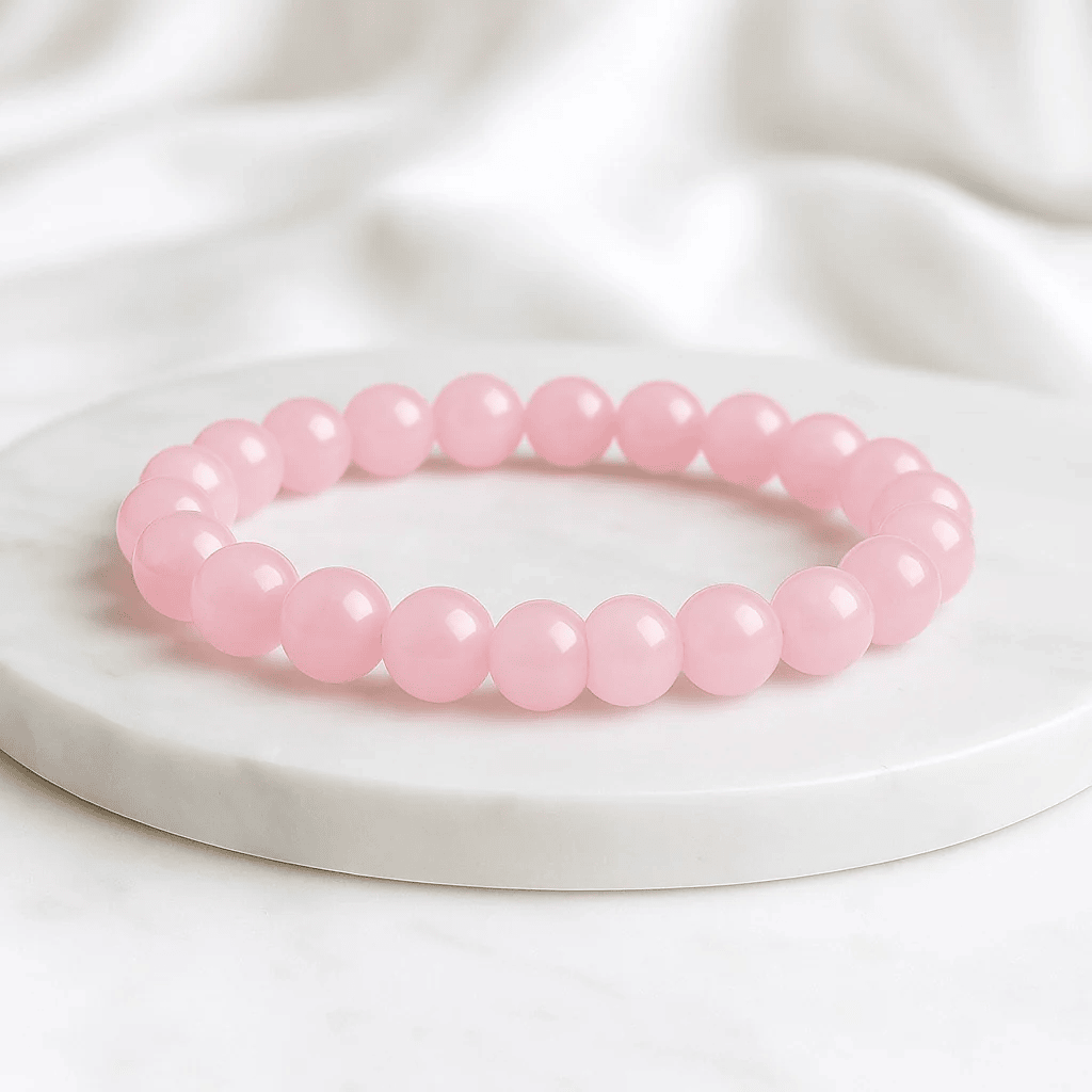 Rose quartz bracelet benefits — natural pink healing crystal bracelet for love